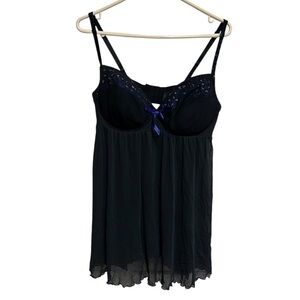 Cacique Black Lingerie Babydoll Chemise Push Up Bra Underwire Womens Size 18/20